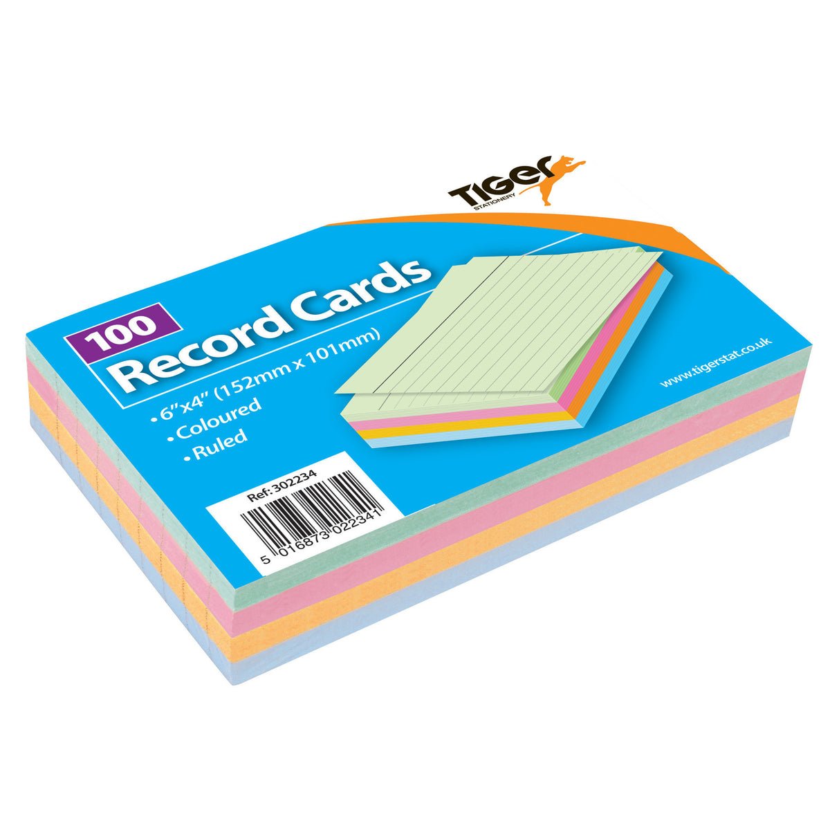 Tiger Ruled Coloured Record Cards 6 x 4 Inch