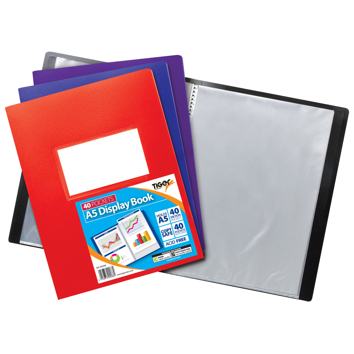 Tiger A5 Flexi Display Book – 40 Pockets, Assorted Colours