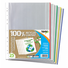 Tiger A4 Recycled Colour Edge Punched Pockets – Pack of 25