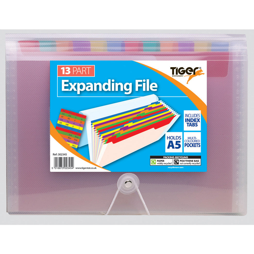 Tiger A5 Expanding File – 13 Part, Clear