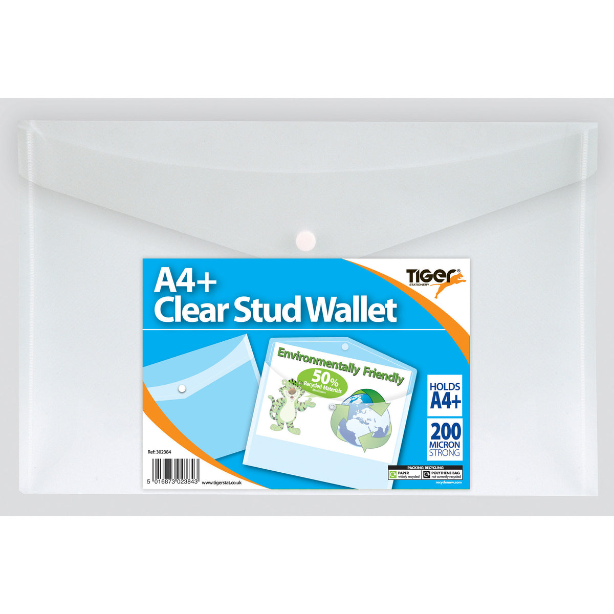 Tiger A4+ Clear Stud Wallet – 200 Micron, 50% Recycled