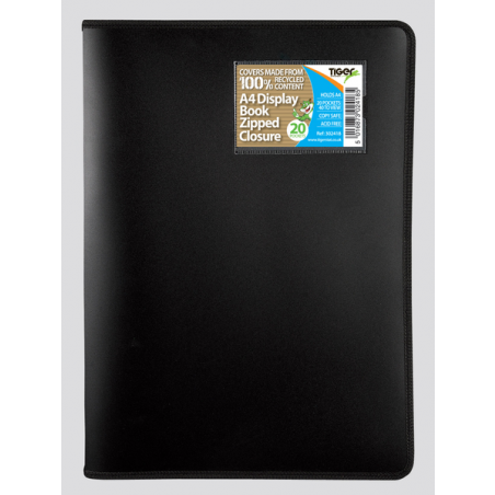 Tiger A4 Zipped Display Book – 20 Pockets, 40 Views