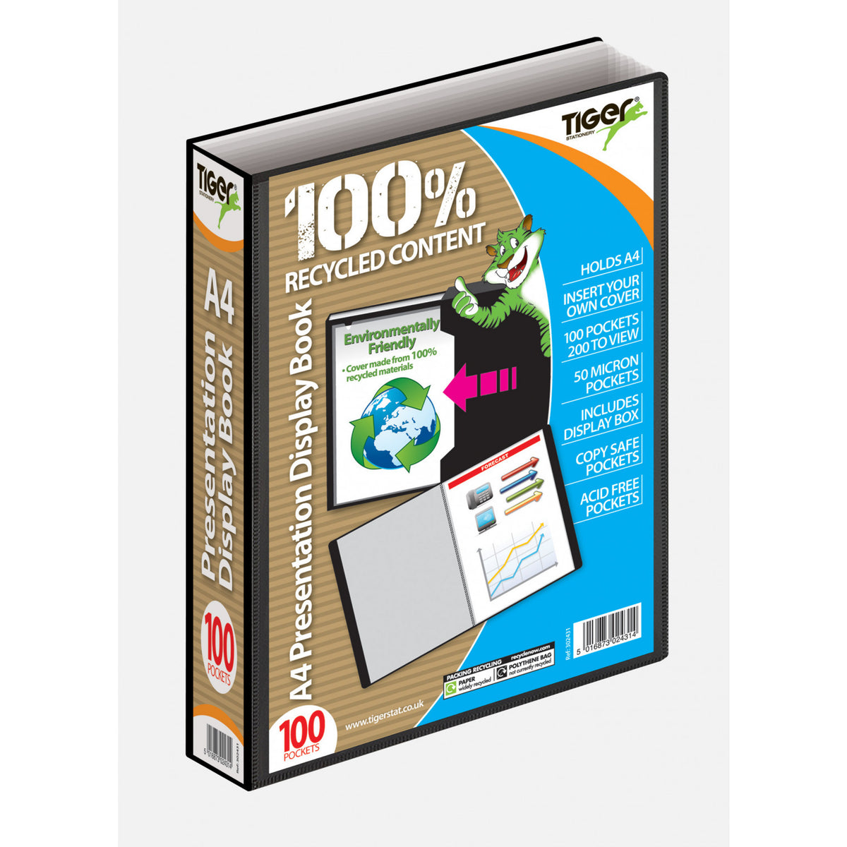 Tiger A4 Presentation Display Book – 100 Pockets, Black