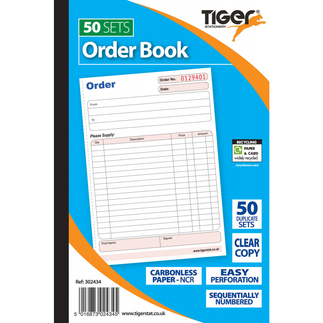 Tiger A5 Duplicate Order Book – 50 Sets, Carbonless
