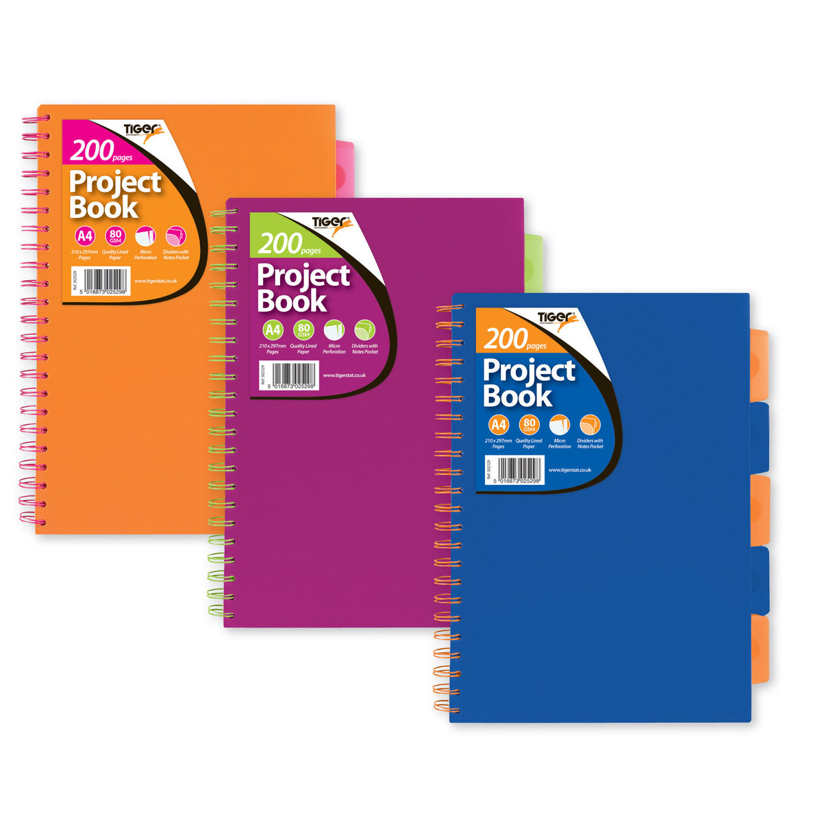 Tiger A4 5 Subject Neon Spiral Notebook