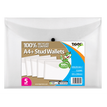 Tiger A4+ 100% Recycled Stud Wallets – Pack of 5 Clear
