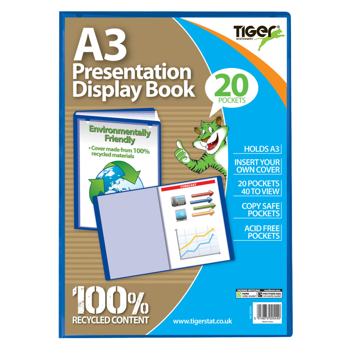 Tiger A3 Presentation Display Book – 20 Pockets, Blue