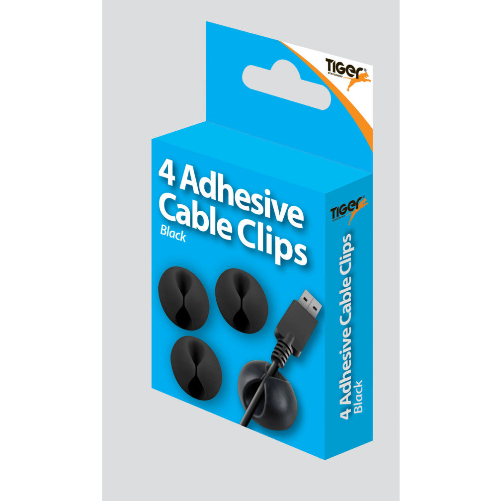 Tiger Adhesive Cable Clips – Pack of 4, Black