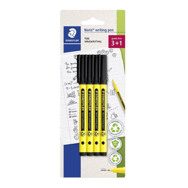 Staedtler Noris Handwriting Pen 307 – Black, Blister of 4 (3 + 1 Free)