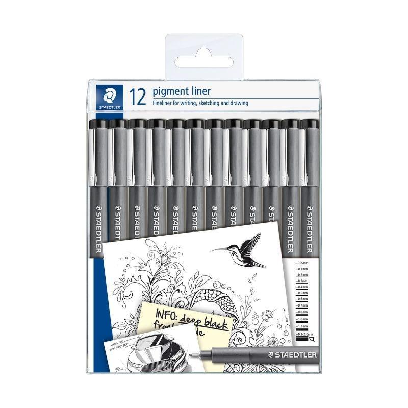 Staedtler Pigment Liner 308 – Box of 12 Assorted Line Widths, Black