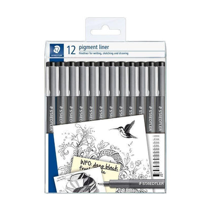 Staedtler Pigment Liner 308 – Box of 12 Assorted Line Widths, Black