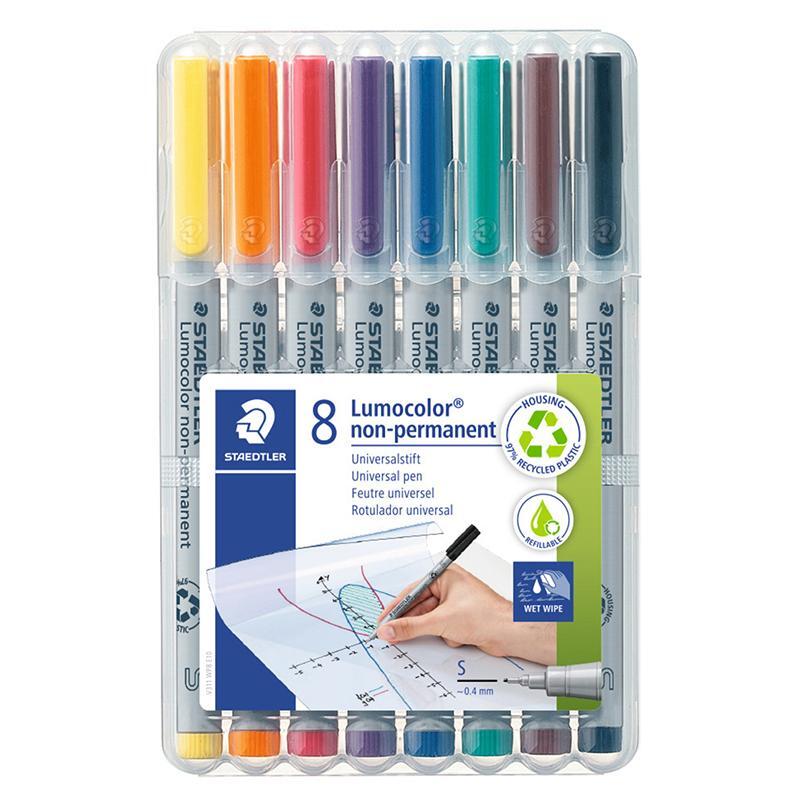 Staedtler Lumocolor Non-Permanent Pen 311 Superfine 0.4 mm – Pack of 8 Assorted Colours