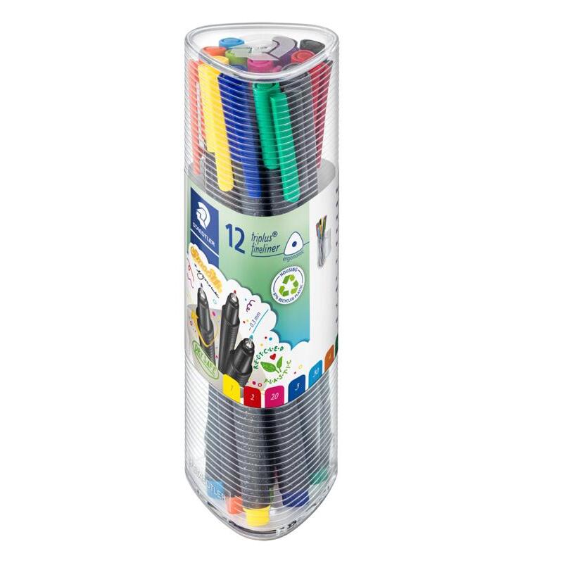 Staedtler Triplus Fineliner 334 – Triangular Tub of 12 Assorted Colours