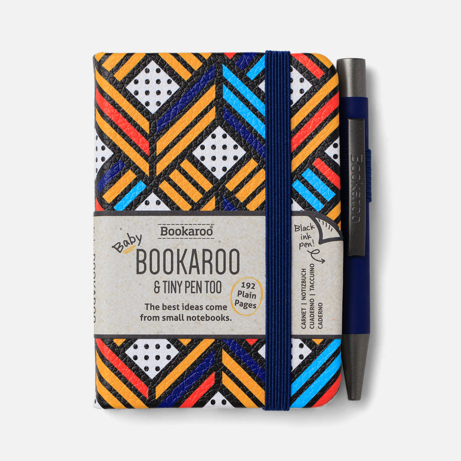 Bookaroo - A7 Baby Notebook & Pen - Navy & Yellow Geo