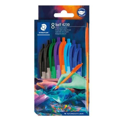 Staedtler Multiverse Retractable Ballpoint Pens Medium – Rainbow Set 1, 8 Assorted Colours