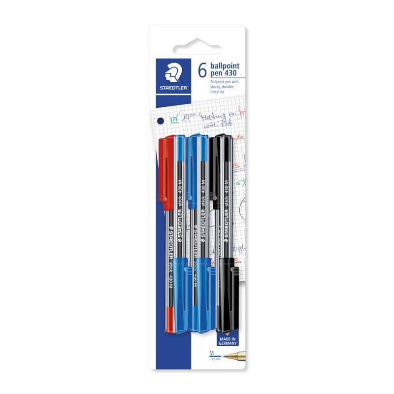 Staedtler Stick 430 M Ballpoint Pen Medium – Assorted, Blister of 6