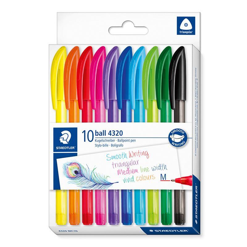 Staedtler Rainbow Stick Ballpoint Pen 4320 M – Pack of 10, Assorted Colours