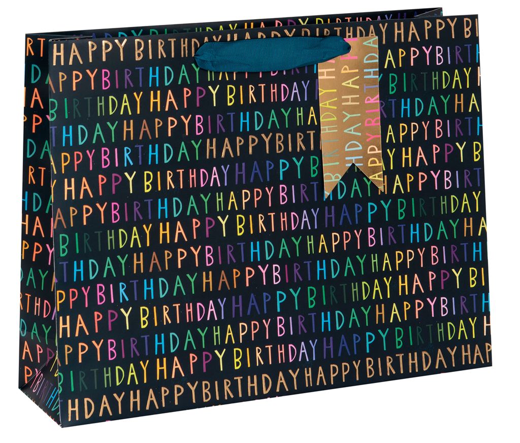 Happy Birthday Navy Large Landscape Gift Bag by Paper Salad