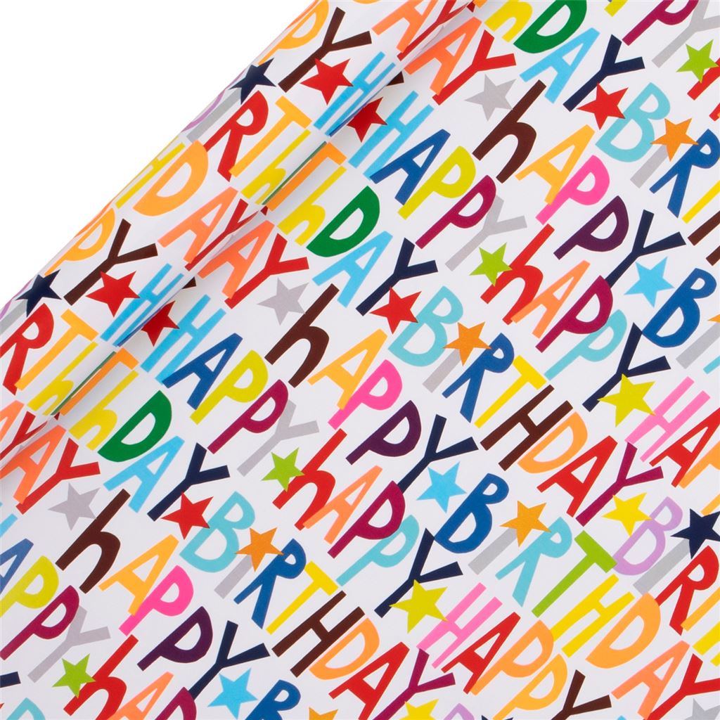 Happy Birthday White Wrapping Paper Roll (4m) by Paper Salad