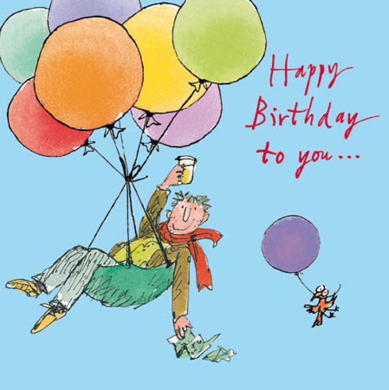 Quentin Blake Hanging Around Balloons Birthday Card