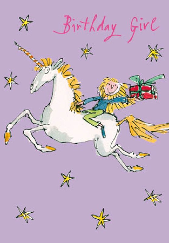 Quentin Blake Magical Flight Unicorn Birthday Girl Card