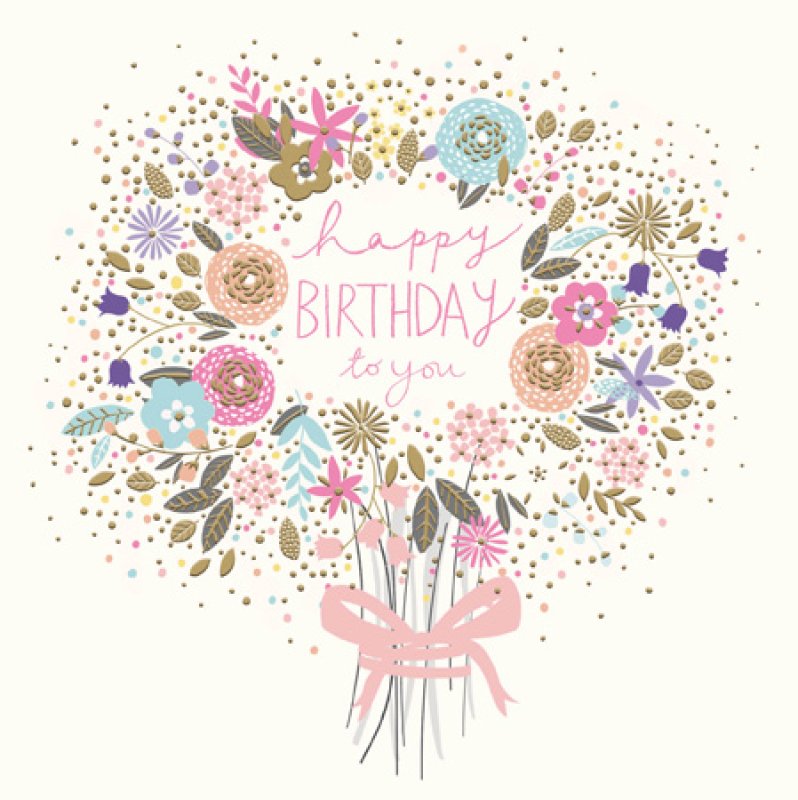 Peach & Prosecco Bouquet Happy Birthday Card