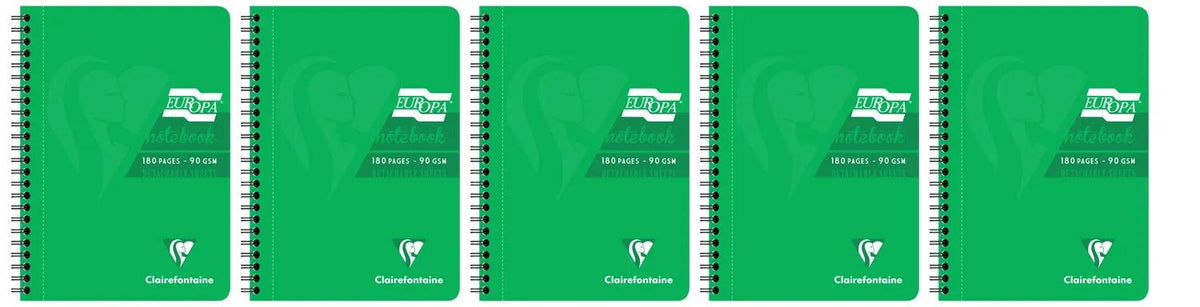Clairefontaine Europa Glossy Wirebound Notebook - A5 Lined with Margin - 180 Pages - Green