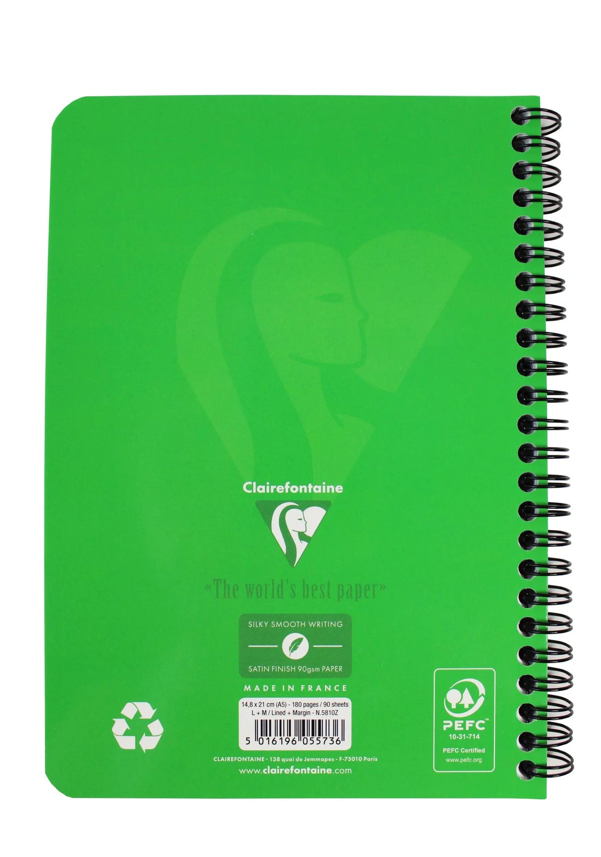 Clairefontaine Europa Glossy Wirebound Notebook - A5 Lined with Margin - 180 Pages - Green
