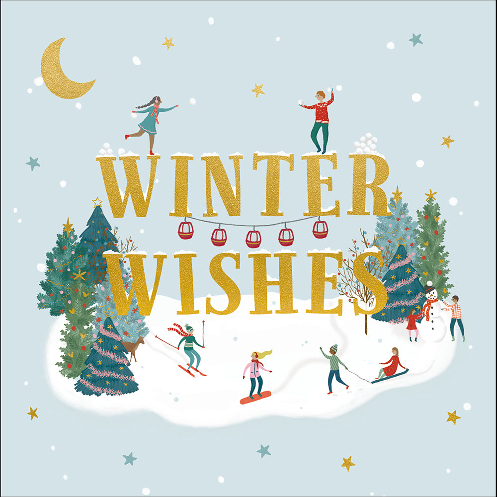Winter Wishes Skiers & Skaters Christmas Card