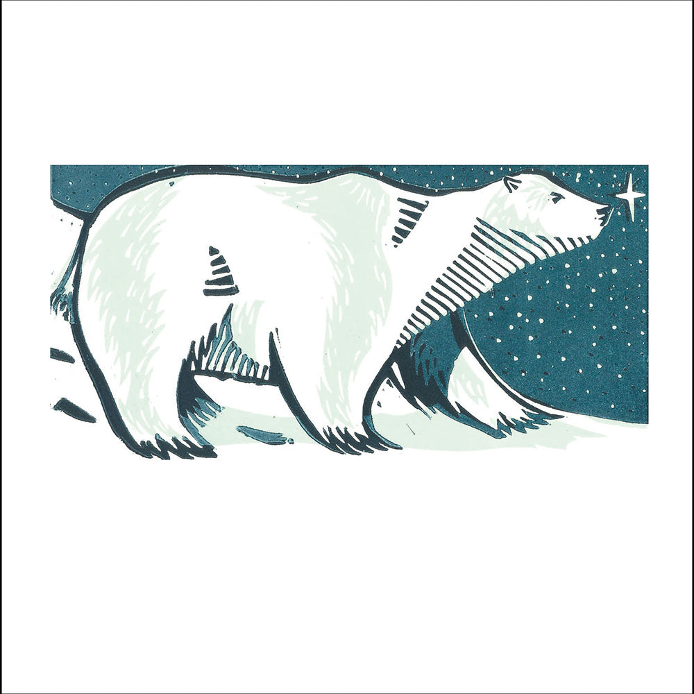 Polar Bear in the Snow Linocut Christmas Card