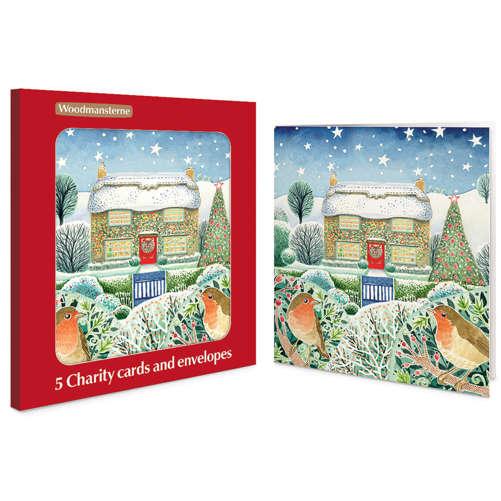 Country Cottage Robins Charity Christmas Cards | Pack of 5