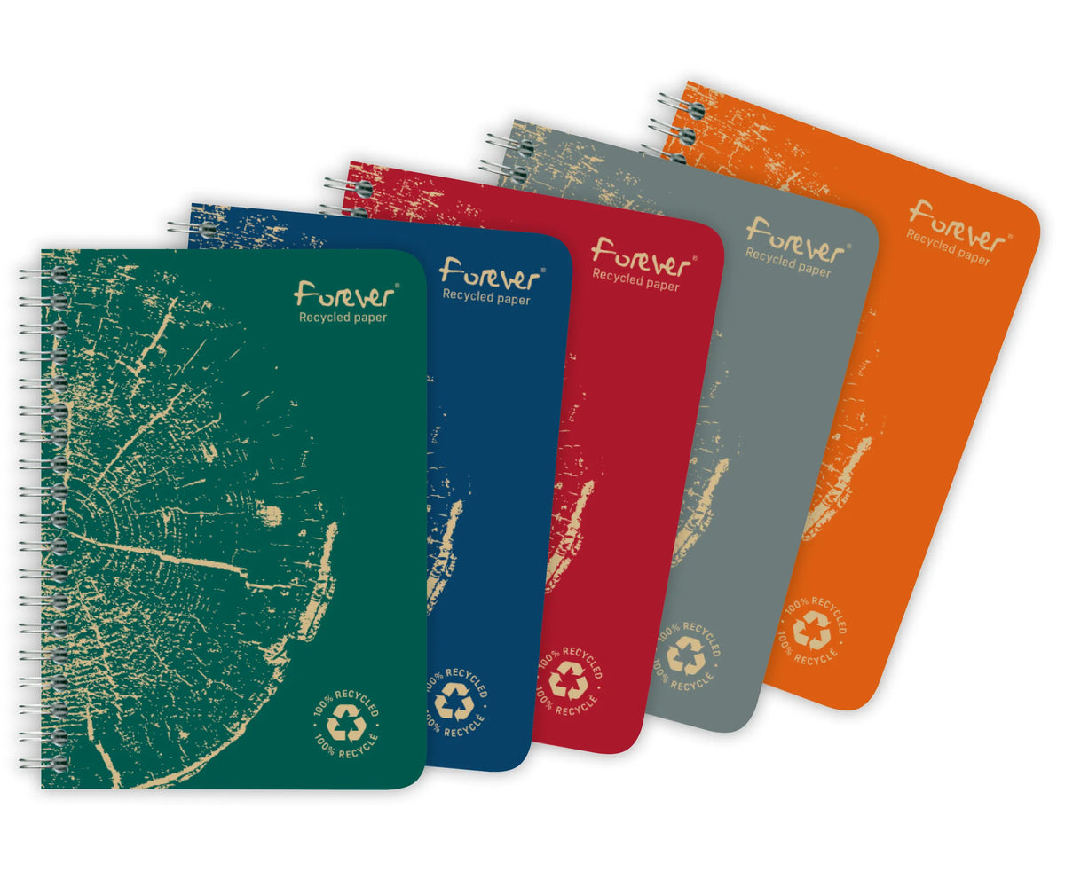 Clairefontaine Forever Recycled Wirebound Notebook - A6 Lined - 120 Pages - Assorted Colours