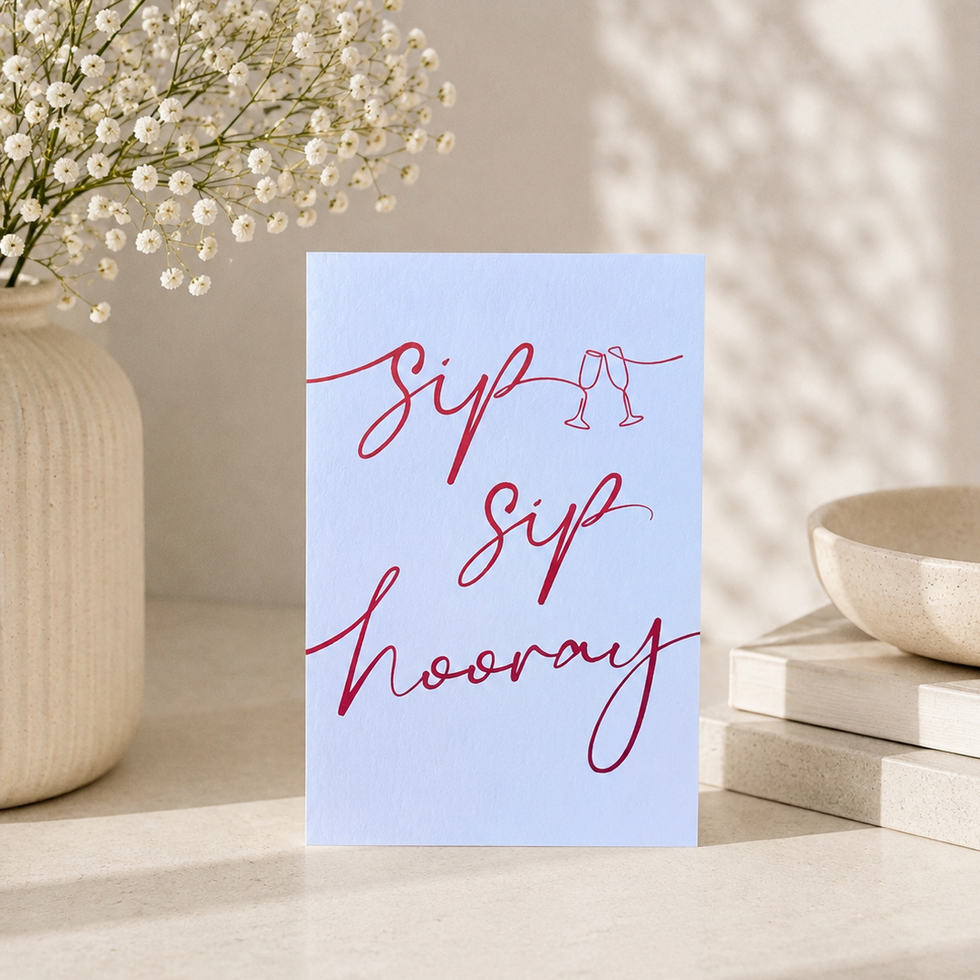Dancing In The Rain Sip Sip Hooray Script Birthday Card by Heyyy