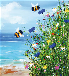 Bee Side the Sea Wildflowers and Bumblebees Blank Greetings Card