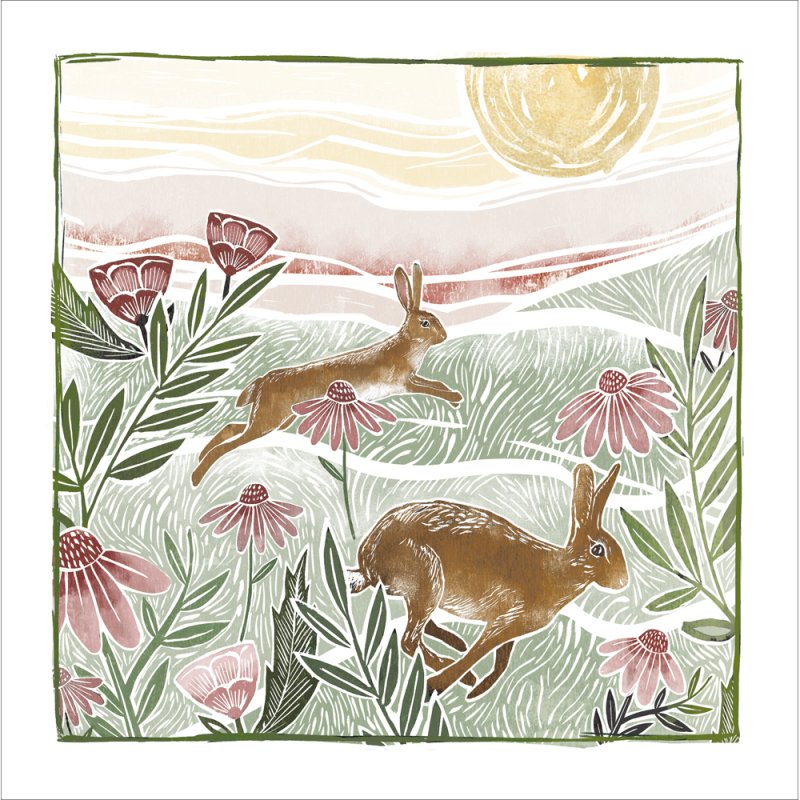 Oak Press Running Hares Blank Greetings Card