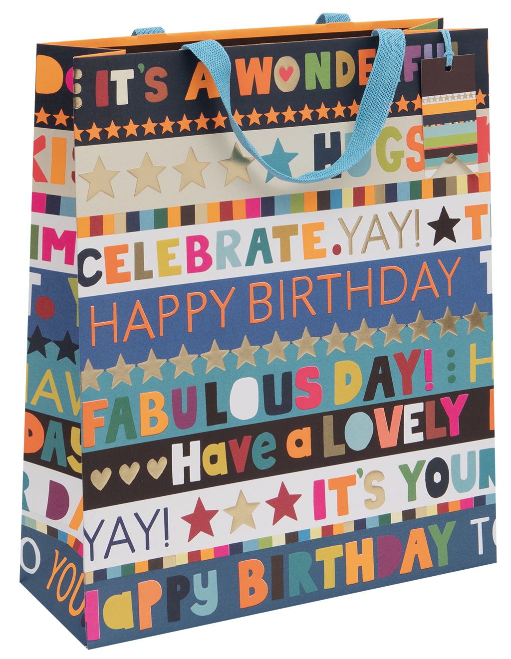 Birthday Stripe Blues Extra Large Shopper Gift Bag by Paper Salad