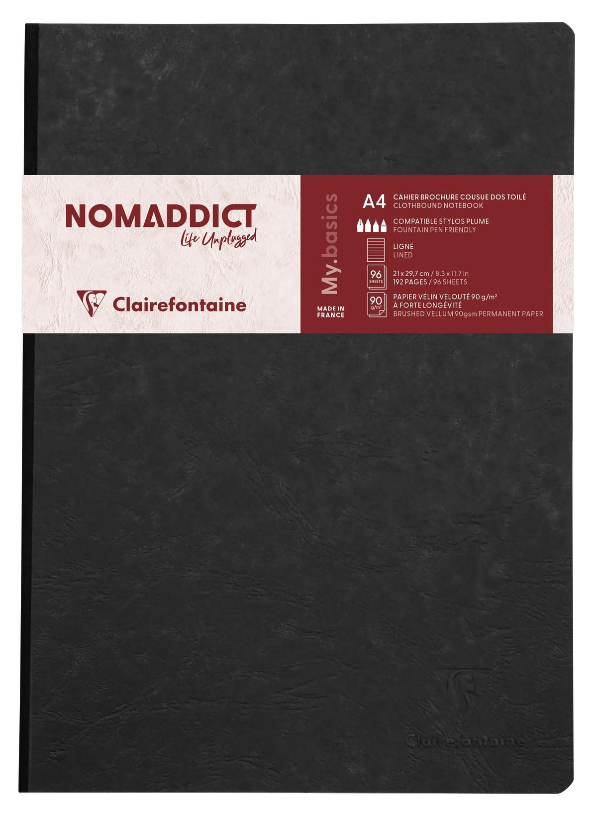 Clairefontaine Nomaddict Clothbound Notebook - A4 Lined - 192 Pages - Black