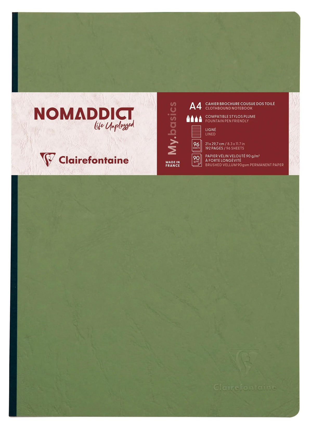 Clairefontaine Nomaddict Clothbound Notebook - A4 Lined - 192 Pages - Green