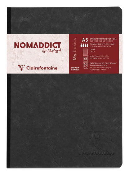 Clairefontaine Nomaddict Clothbound Notebook - A5 Lined - 192 Pages - Black