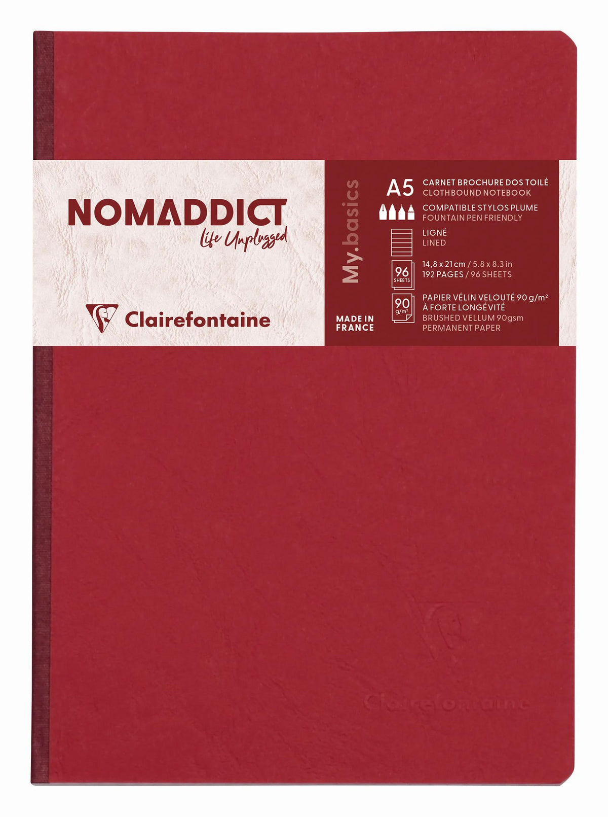 Clairefontaine Nomaddict Clothbound Notebook - A5 Lined - 192 Pages - Red