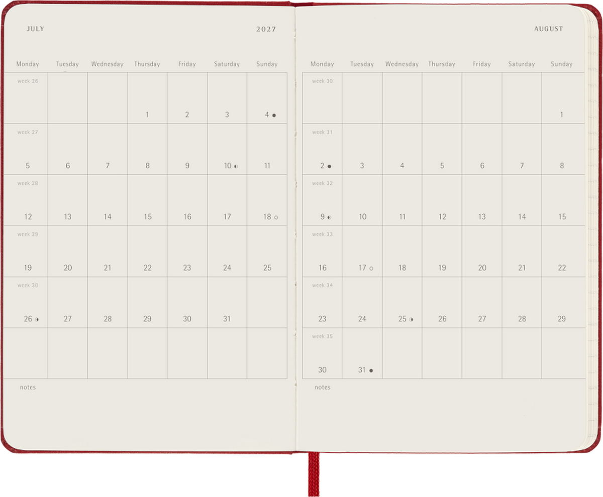 Moleskine 2027 Daily Diary – 12 Months, Pocket, Hard Cover, Scarlet Red