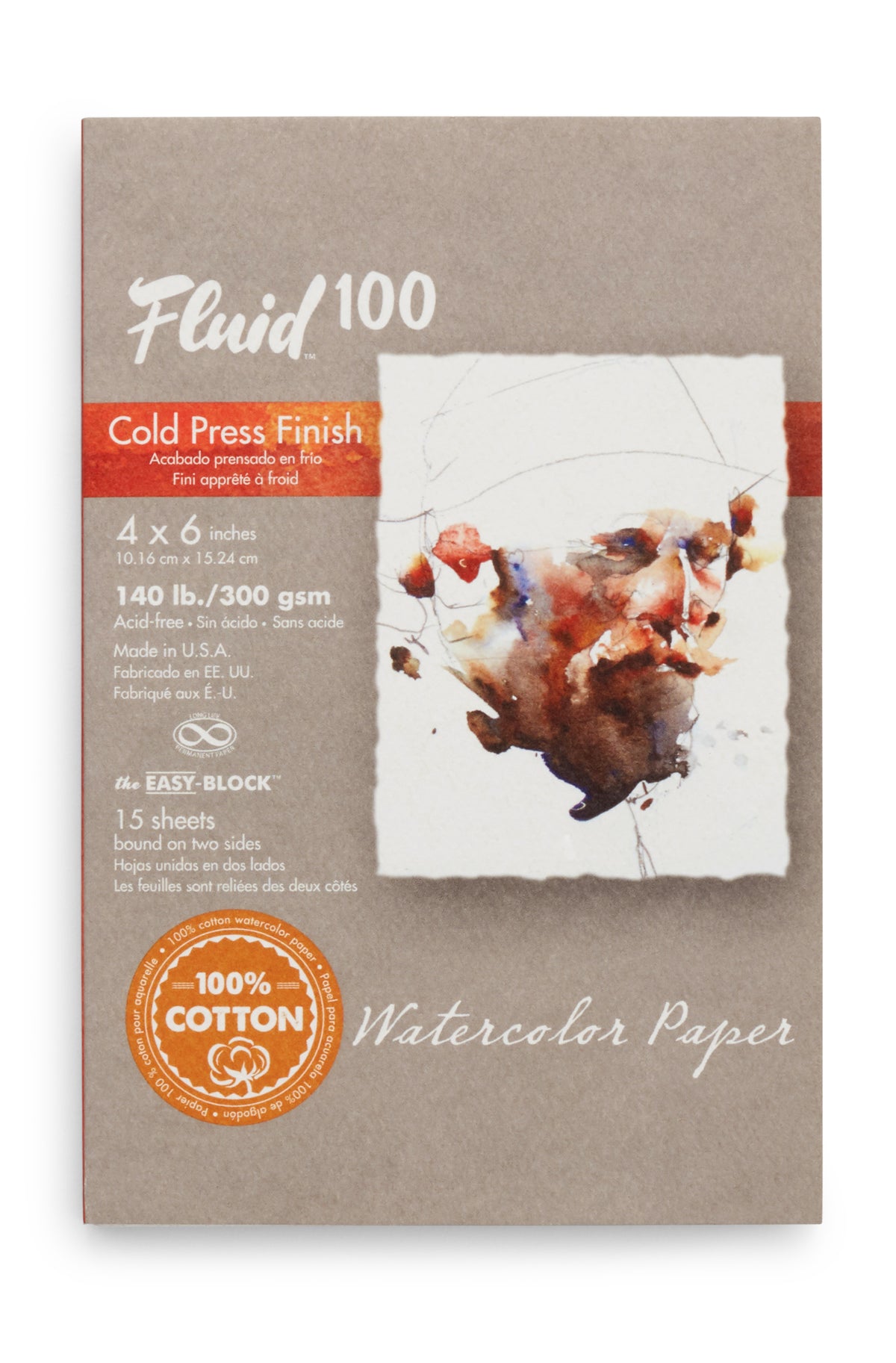 Fluid 100 Watercolour Block 140lb, Cold Pressed 4 x 6in (10.2 x 15.2cm)