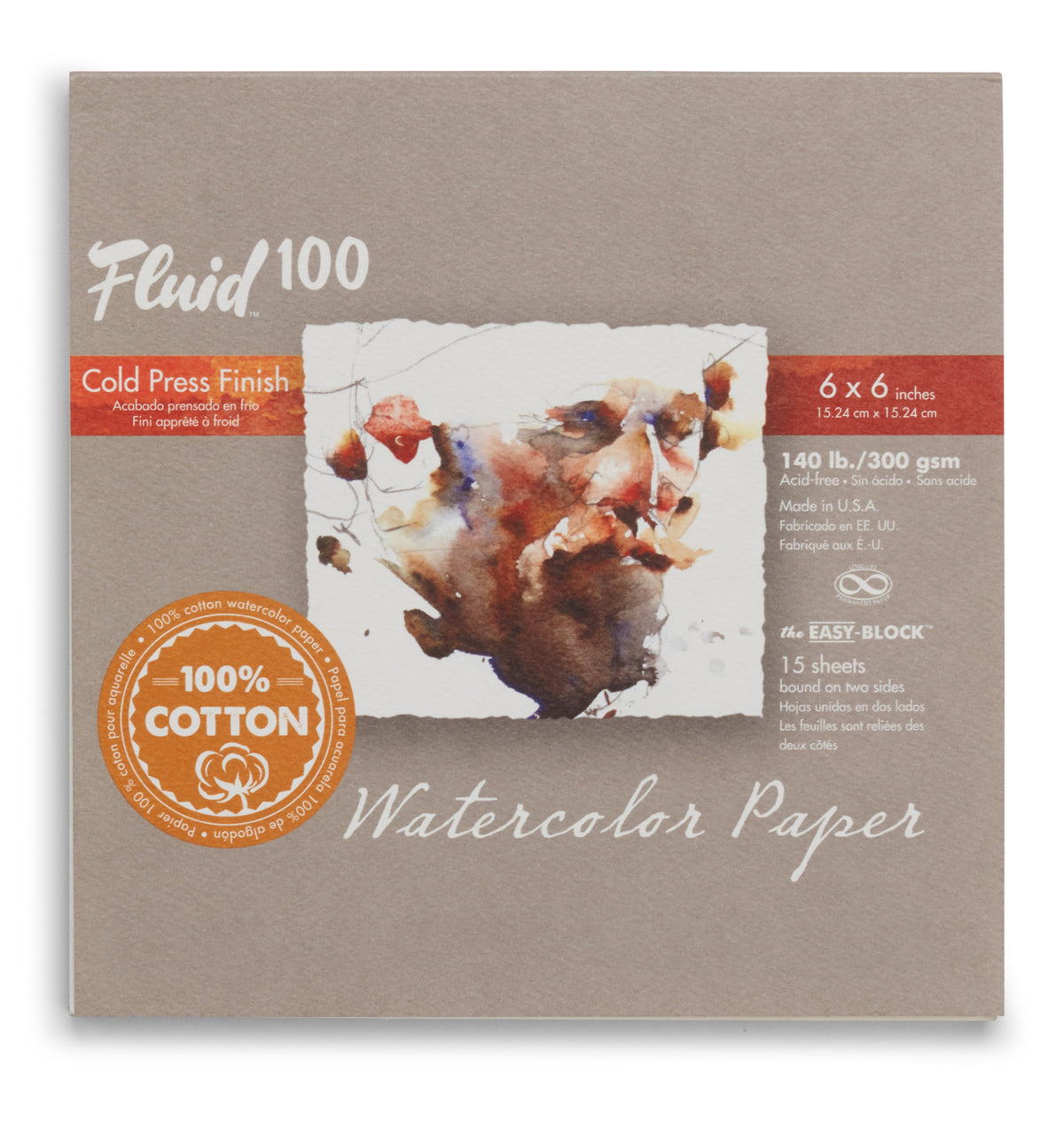 Fluid 100 Watercolour Block 140lb, Cold Pressed 6 x 6in (15.2 x 15.2cm)