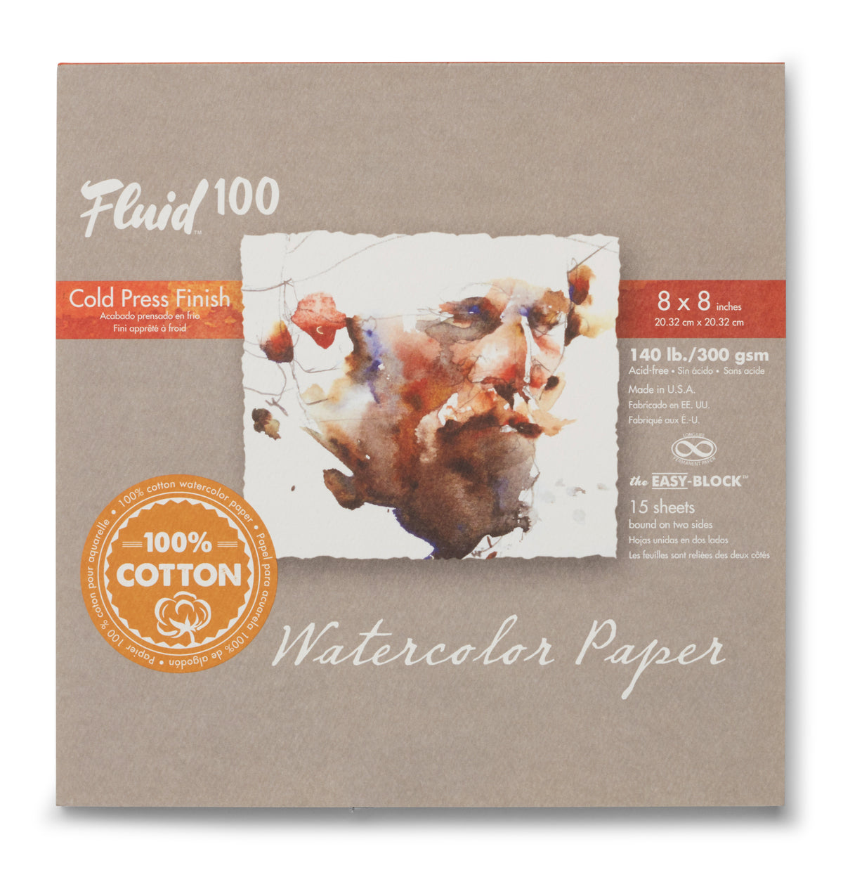 Fluid 100 Watercolour Block 140lb, Cold Pressed 8 x 8in (20.3 x 20.3cm)