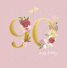 Roses and Blossom Gold 90th Birthday Card