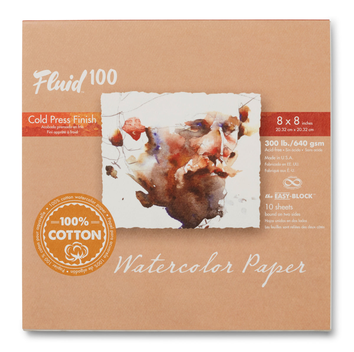 Fluid 100 Watercolour Block 300lb, Cold Pressed 8 x 8in (20.3 x 20.3cm)