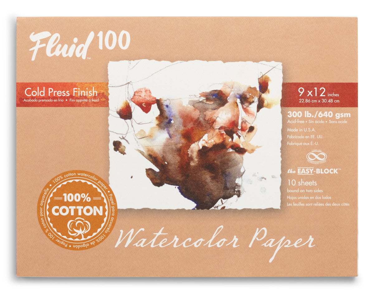 Fluid 100 Watercolour Block 300lb, Cold Pressed 9 x 12in (22.9 x 30.5cm)