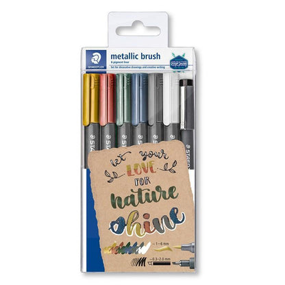 Staedtler Design Journey Metallic Brush Pen 8321 – Wallet of 7 + Free Pigment Liner
