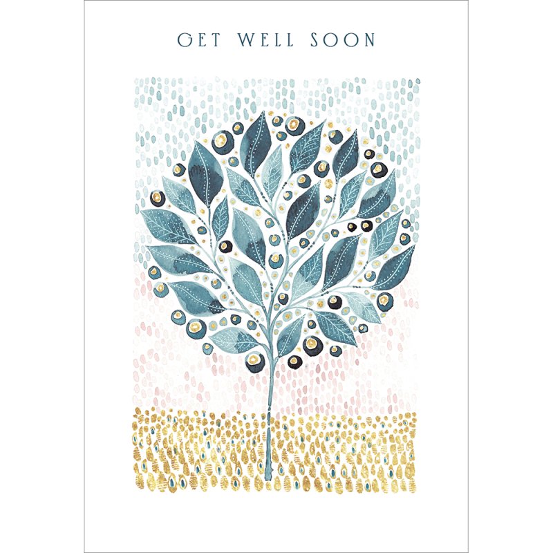 Wishing You Well Blue Leaf Tree Get Well Soon Card