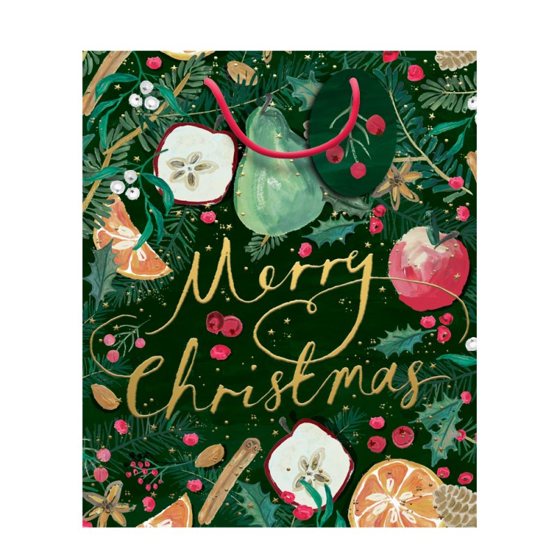 Star Anise Merry Christmas Gold Foil Large Gift Bag